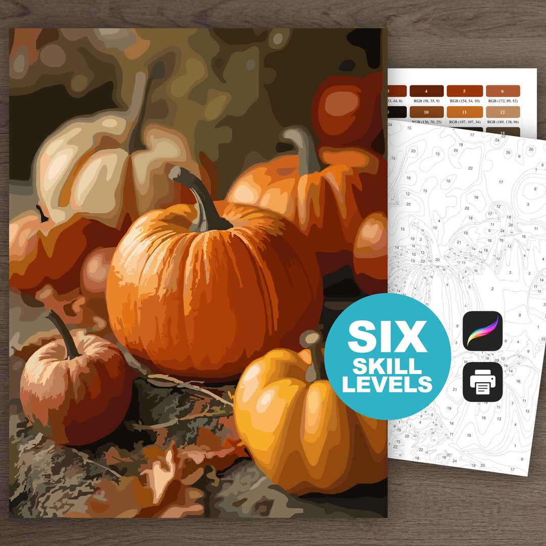 Pumpkins Color by Number Printable, Fall Scene Coloring Page, Autumn ...