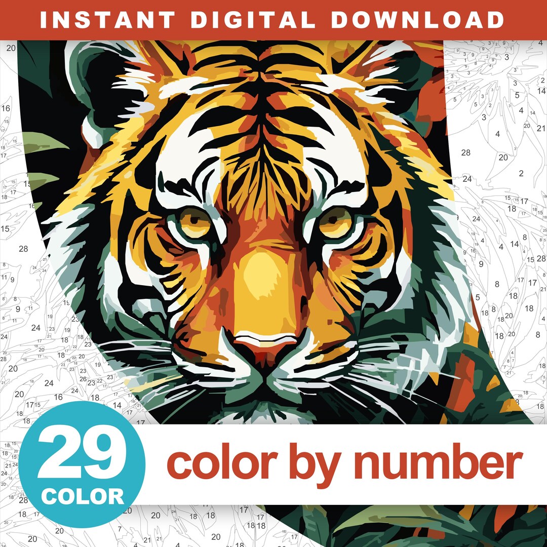 Tiger Color by Number for Adults, Printable Tiger Coloring Page ...