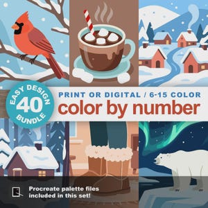Pacote de Desenhos de Inverno para Colorir por Números: 40 Desenhos de Neve, Imprimíveis e Compatíveis com Procreate