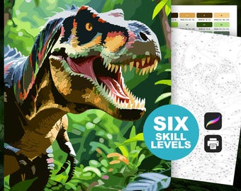 Tyrannosaurus Rex (T-Rex) Malen nach Zahlen Malseiten (6 Farbstufen) | Dinosaurier SVG, PNG oder PDF, Digital, Procreate, Druck