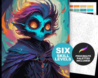 Ghoul Paint by Number: Halloween Color by Number Digital & Printable Coloring Pages for Adults, Spooky Season, 6 Skill Levels