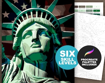 Kit de peinture numérique par numéros de la Statue de la Liberté 250e anniversaire des États-Unis : America 250, pages à colorier pour adultes (6 niveaux, imprimable, procréation)