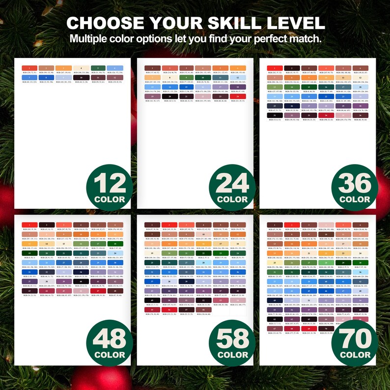 Christmas Reindeer Paint by Number color palette guides for six skill levels