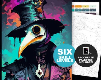 Color by Number Plague Doctor Halloween Coloring Page: Painting by Numbers Printable, Creepy, Spooky Season, Black Death (6 Skill Levels)