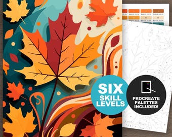 Autumn Leaves Paint by Number: Fall Coloring Pages Color by Number (Printable and Procreate-compatible, 6 Skill Levels)
