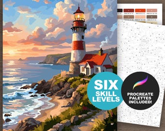 Lighthouse Paint by Number Kit: Coastal and Nautical Artwork Color by Number, Adult Coloring Pages, Printable & Procreate (6 Skill Levels)