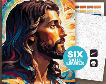 Jesus Christ Color by Number: Christian Art Printable (Digital Download, 6 Levels)