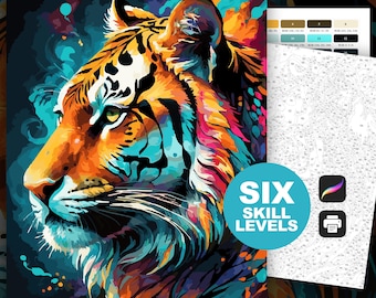 Tiger Color by Number for Adults Tiger Paint by Number Printable Tiger Coloring Page Tiger Animal Color by Number