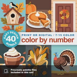 Pacote Fácil de Desenhos de Outono para Colorir por Números: 40 Desenhos de Outono (Imprimíveis e Compatíveis com Procreate)