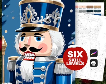 Nutcracker Paint by Number: Christmas Coloring Pages, Procreate or Printable (6 Skill Levels)