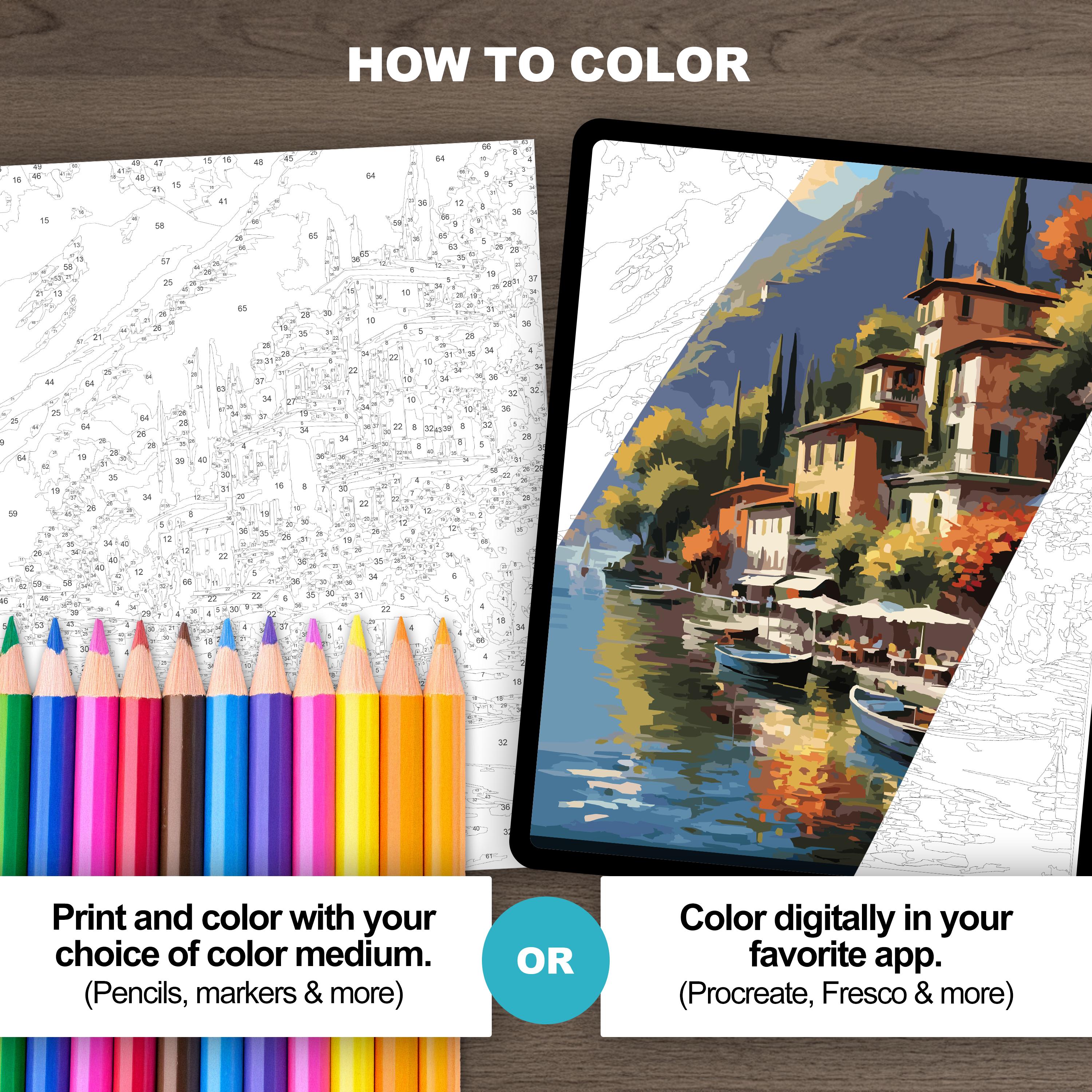 Color by Number Italian Villa (6 Skill Levels): Paint by Numbers ...