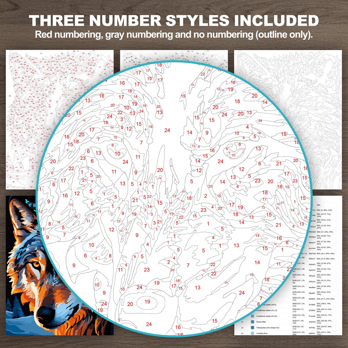Printable Paint by Number Wolf Adult Coloring Pages for Procreate