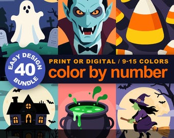 Easy Halloween Color by Number Bundle: 40 gruselige Designs (Printable & Procreate Kompatibel)