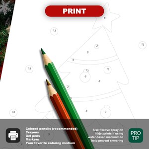 Easy Christmas 40 Design Color by Number Bundle with printable Christmas tree page ready for traditional coloring using colored pencils, crayons, or markers.