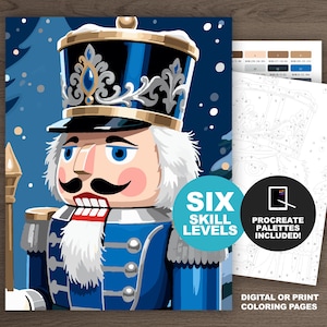 Blue Nutcracker Paint by Number Kit: Classic Christmas Coloring Pages, Procreate or Printable (6 Skill Levels)