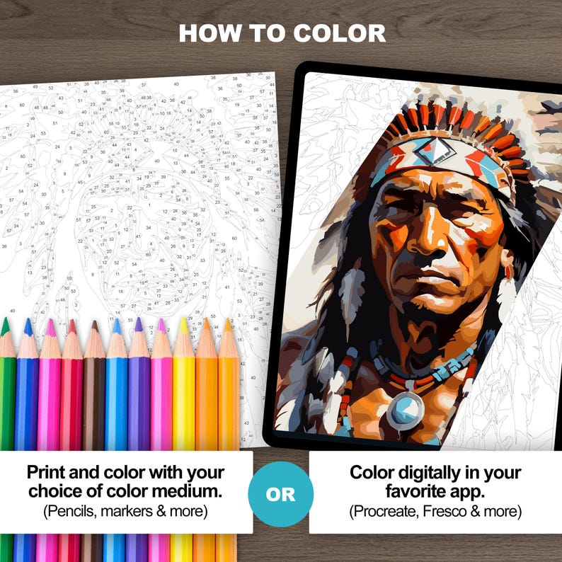 Color by Number Native American Chief: Painting by Numbers Indigenous ...