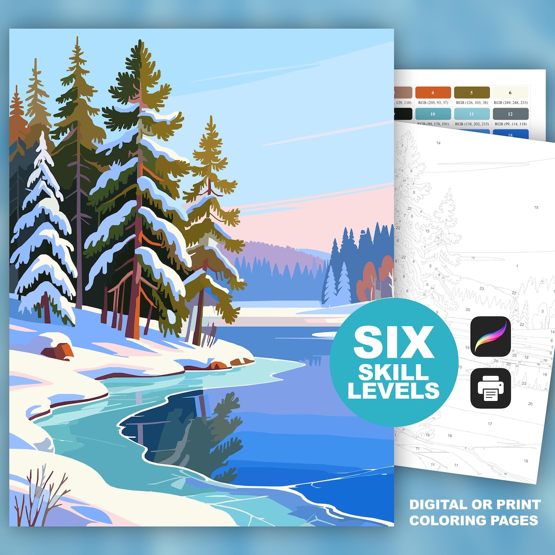 Winter Landscape Paint by Number: Nature Coloring Pages (procreate ...