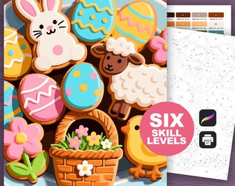 Easter Printable Paint by Number Kit Page: Easter Coloring Pages for Procreate (6 Skill Levels)