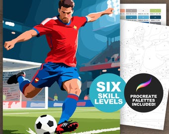 Kit de peinture à numéros, joueur de football : procréation ou pages à colorier imprimables pour adultes (6 niveaux de compétence)