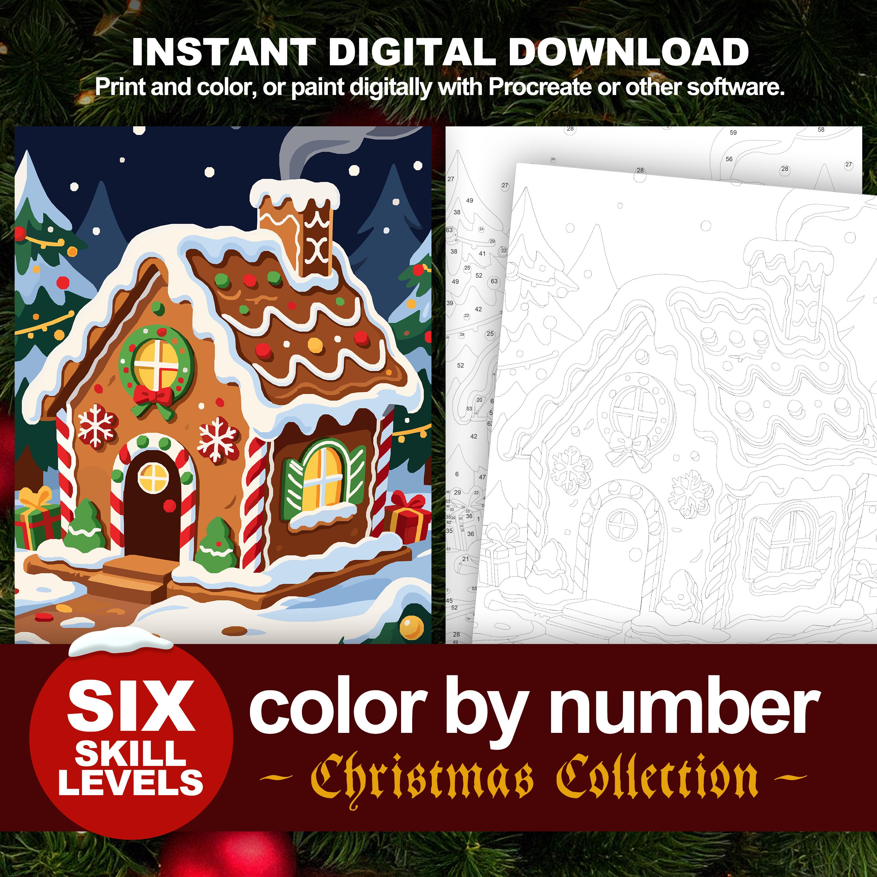 Gingerbread House Christmas Paint by Number: Holiday Coloring Pages ...
