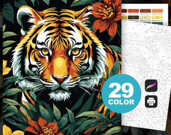 Tiger Color by Number for Adults, Printable Tiger Coloring Page, Digital Download Tiger Coloring Sheet, PDF PNG SVG Coloring Files