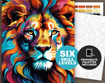 Color by Number Löwe (6 Schwierigkeitsstufen) Digital Download | Printable & Digitale Malseite | Löwe | Teenager und Erwachsene Farbe nach Anzahl