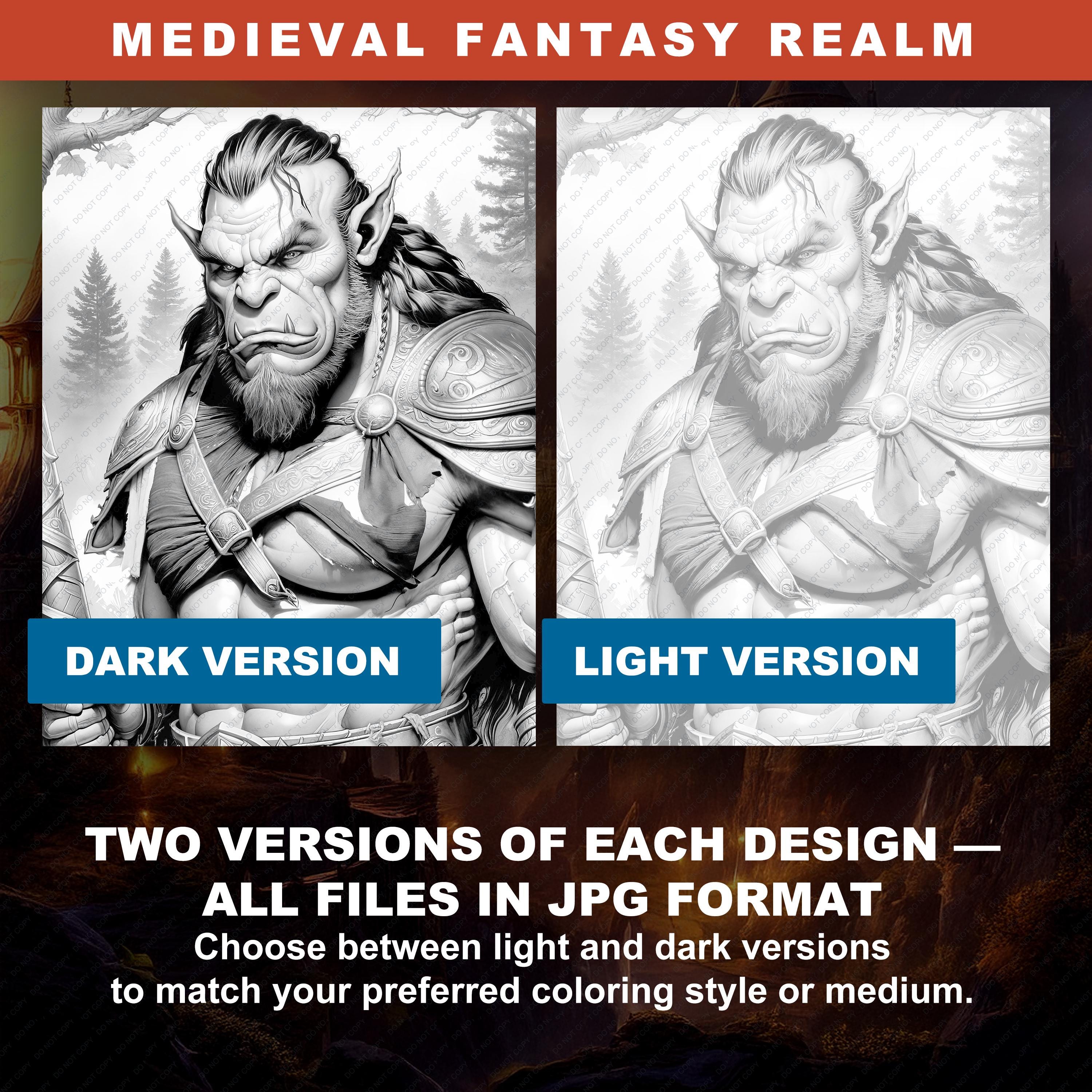 Rpg Color Picture Medieval Fantasy Coloring Pages Printable – 52 Grayscale Designs With ...