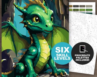 Baby Dragon Color by Number (6 Skill Levels) | Printable and Digital Coloring Page for Teens & Adults | Fantasy Art Activity | Dragon Color