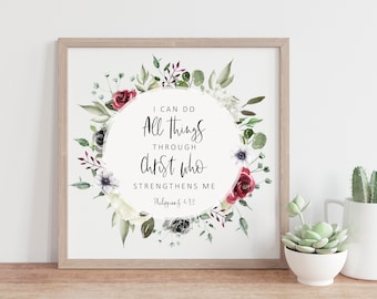 Philippians 4:13 I can do all things through Christ Print Christian Gift Christmas Present Bible verse Scripture Christmas Gift Secret Santa
