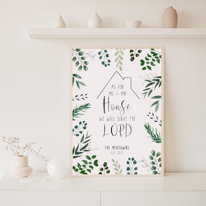 Christian Wedding Engagement Anniversary Personalised Greenery Print Frame Bible Verse Scripture As for me and my house Joshua 24 v 15