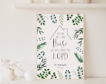 Christian Wedding Engagement Anniversary Personalised Greenery Print Frame Bible Verse Scripture As for me and my house Joshua 24 v 15