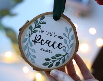 Christmas Tree Handpainted Floral Eco Friendly Bible Verse Christian Secret Santa Gift Wood Slice Bauble Christmas Carol Verse Gift Friend