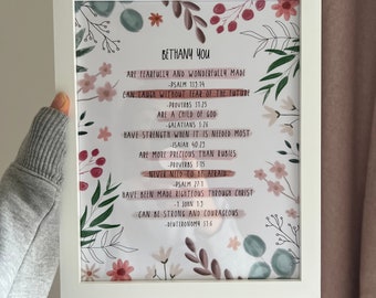 Christmas Secret Santa Gift Baptism Girls Room Wall Decor Christian Frame floral Print Frame Bible Verse Nursery present Gods promises