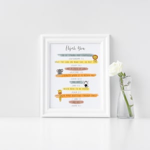 Dedication Baptism Christening Christian Wall Print Frame Bible Verse Scripture Nursery Present New Baby Gift Promises of God Room Safari