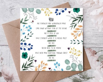 Bible Scripture Promises of God Verse Card - Christian woman - Girl Baptism Christening Birthday Sister Friend Birthday Christian Card