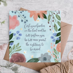 Rejetez votre fardeau sur le Seigneur biblique Carte d'écriture / Tristesse, condoléances, deuil Carte d'encouragement / Je pense à vous Psaume 55:22