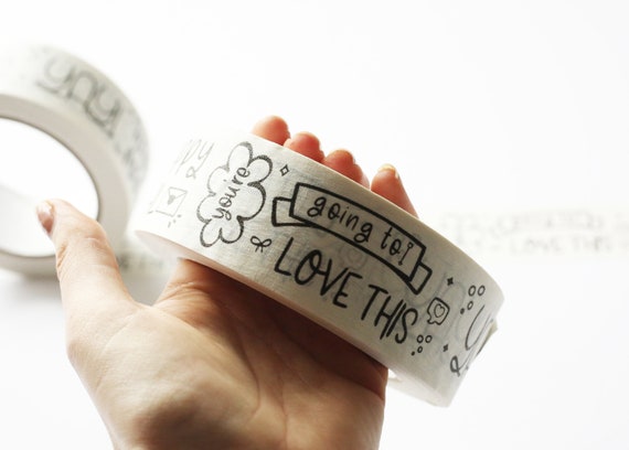 Eco friendly Packaging Tape Chistmas Happy Mail Fun  White Kraft Tape / Recyclable 50m Wrapping Self-Adhesive Tape Small Business Packaging