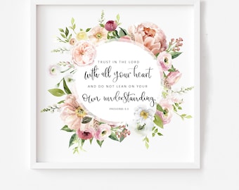 Trust in the Lord with all your heart Proverbs 3 v 5 Framed Floral Gift Christmas Bible Verse Wall Art Present For Friend Baptism Christmas