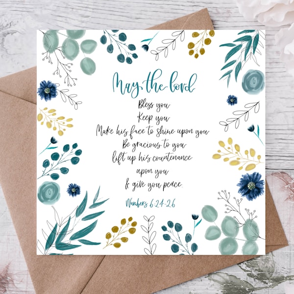 Aaronic blessing Numbers 6:24-26 May the Lord Bless You and Keep You - Bible Verse Card - New Baby Girl Boy Baptism Christening Dedication