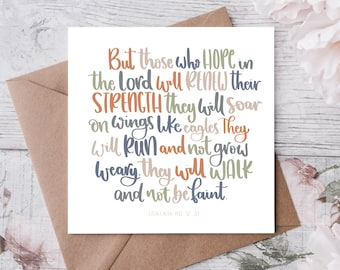 Hope in the Lord Bible Scripture Card / Sorrow Condolence Bereavement  Cards / Encouragement Card / Thinking of you Isaiah 40:31 Retirement