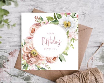 Birthday Card, Floral Birthday Card For Mum, Sister, Aunt, Friend Floral Birthday Card,  Birthday Gift For Her, Water Colour Bright Flowers
