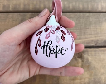 Personalised Pink and Red First Christmas Bauble Wedding Home Baby Family Name Ceramic Tree Decoration Present engagement Gift Handpainted