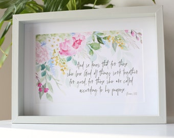 Romans 8 Encouraging Christian Wall Frame floral Print Frame Bible Verse Baby Girl Wall Nursery present Gods promises Gift Friend Baptism