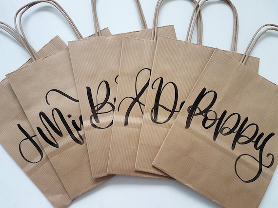 Hen Party Bridesmaid Wedding Bags Personalised Gift Bags Bride Tribe Childrens Party Favour Baby Shower Eco Friendly Brown Kraft Weekend Bag