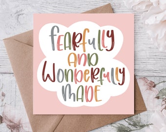 Psalm 139:14 You are Fearfully and Wonderfully Made - Bible Verse Card - Mothers Day - New Baby Girl Baptism Christening Dedication Birthday