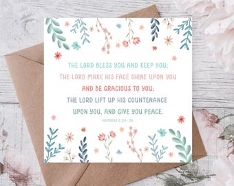 Aaronic blessing Numbers 6:24-26 May the Lord Bless You and Keep You - Bible Verse Card - New Baby Girl Boy Baptism Christening Dedication