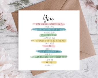 You Are Bible Scripture Promises of God Verse Card For Friend Baby Sister Mother Baptism Christening Birthday Christian Colourful Card