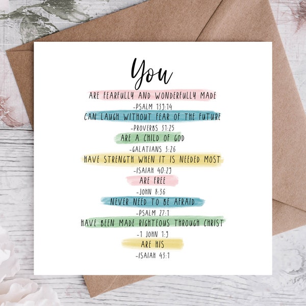 You Are Bible Scripture Promises of God Verse Card For Friend Baby Sister Mother Baptism Christening Birthday Christian Colourful Card