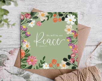 He will be our peace Micah 5:5 - Bible Verse Card - Baptism - Grievance Condolences Card - Thinking of you card  Sciptire Card