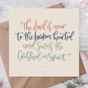 Avec sympathie Carte d'écriture biblique / Cartes de deuil, condoléances chagrin / Désolé pour votre perte / Sympathie sincère / Psaume 34:18